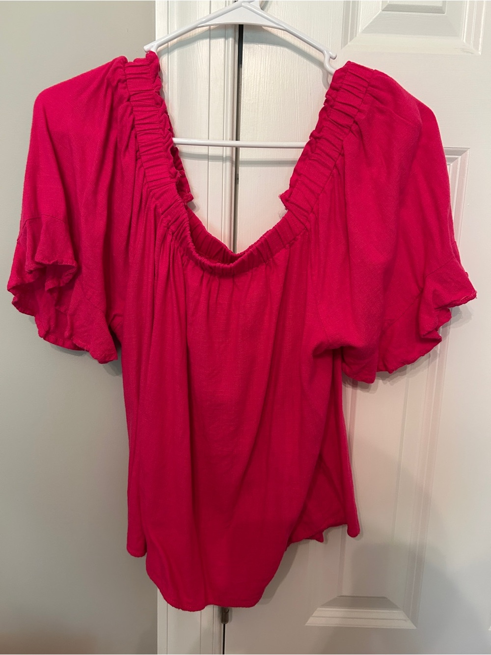 Hot Pink Puff Sleeve Peasant Top
